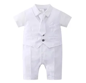 0-24 Months Baby Boys Formal Suit, White Romper, Tie