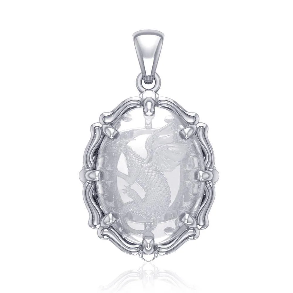 Beyond the dragons fierce presence -  Sterling Silver Pendant with Genuine White Quartz TPD5122