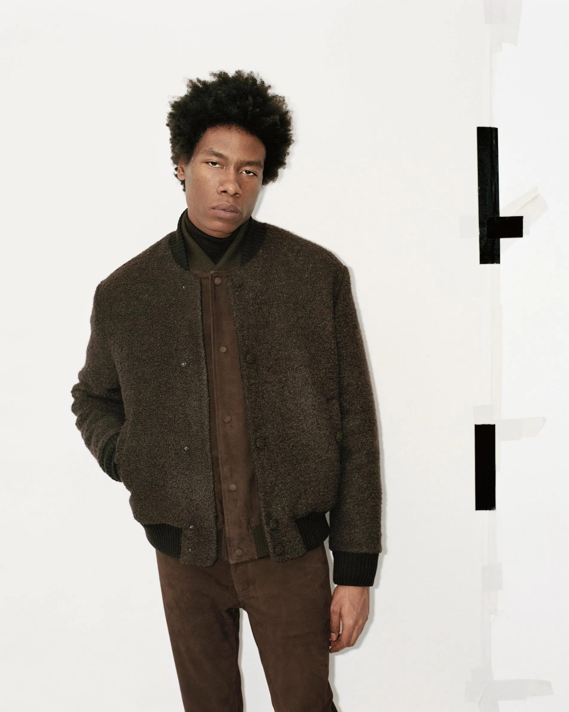 Brandon Bomber in Chocolate Recycled Cashmere Boucle