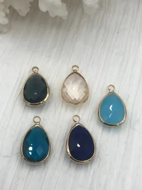 Crystal Gold Soldered Pendants and charms. Teardrop, Oval connector, Soldered Crystal Charms 5 Colors,  Fast Ship