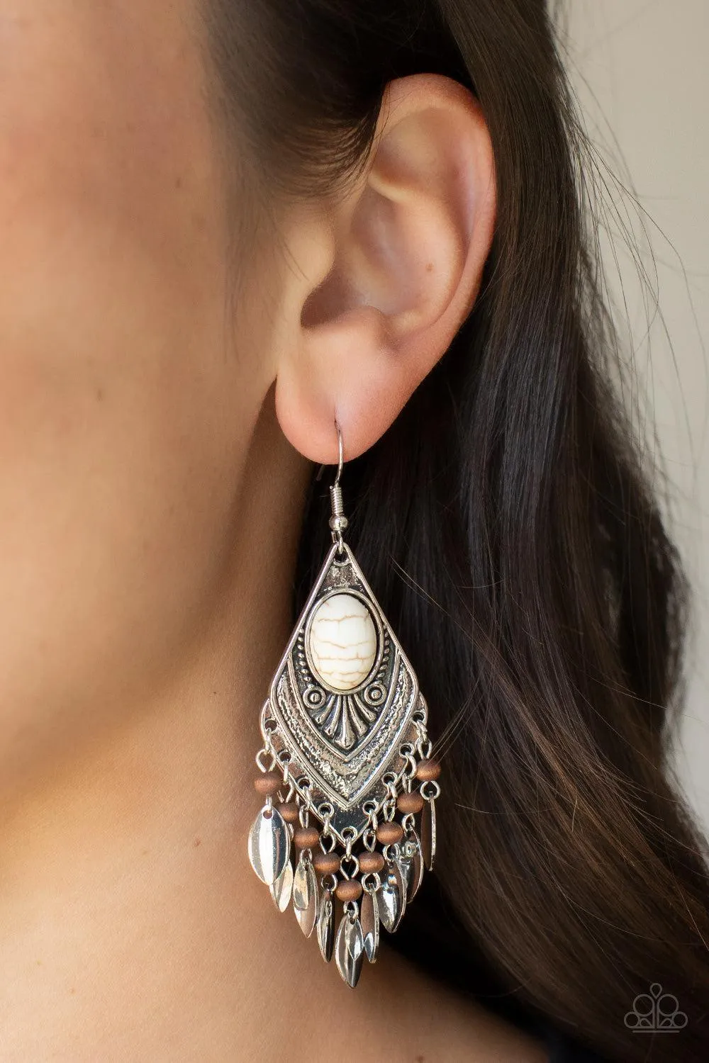 Earthy Etiquette White Stone Earrings - Paparazzi Accessories