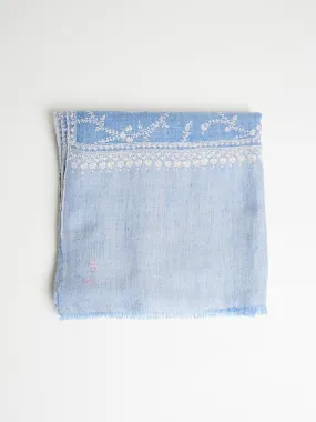 Embroidered Pashmina Shawl in Sky Blue with White