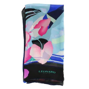 Leonard Paris Scarf Black Royal Blue Pink Floral - Chiffon Silk Shawl