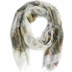 Leopard Floral Print Scarf - White