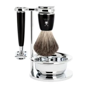 MUHLE Rytmo, Resin Black, Shaving Set with bowl, Safety Razor & Pure Badger Shaving Brush