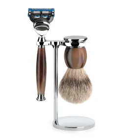 MUHLE Sophist, Genuine Horn, Shaving Set - Gillette Fusion 5 Razor, Silvertip Badger Shaving Brush