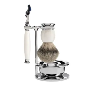 MUHLE Sophist, Porcelain, Shaving Set with bowl, Gillette Fusion 5 Razor & Silvertip Badger Brush