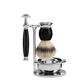 MUHLE Sophist, Resin Black, Shaving Set with bowl, Safety Razor & Silvertip Fibre Shaving Brush