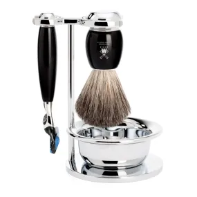 MUHLE Vivo, Resin Black, Shaving Set with bowl, Gillette Fusion 5 Razor, Pure Badger Brush