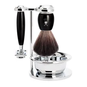 MUHLE Vivo, Resin Black, Shaving Set with bowl, Safety Razor, Black Fibre Shaving Brush