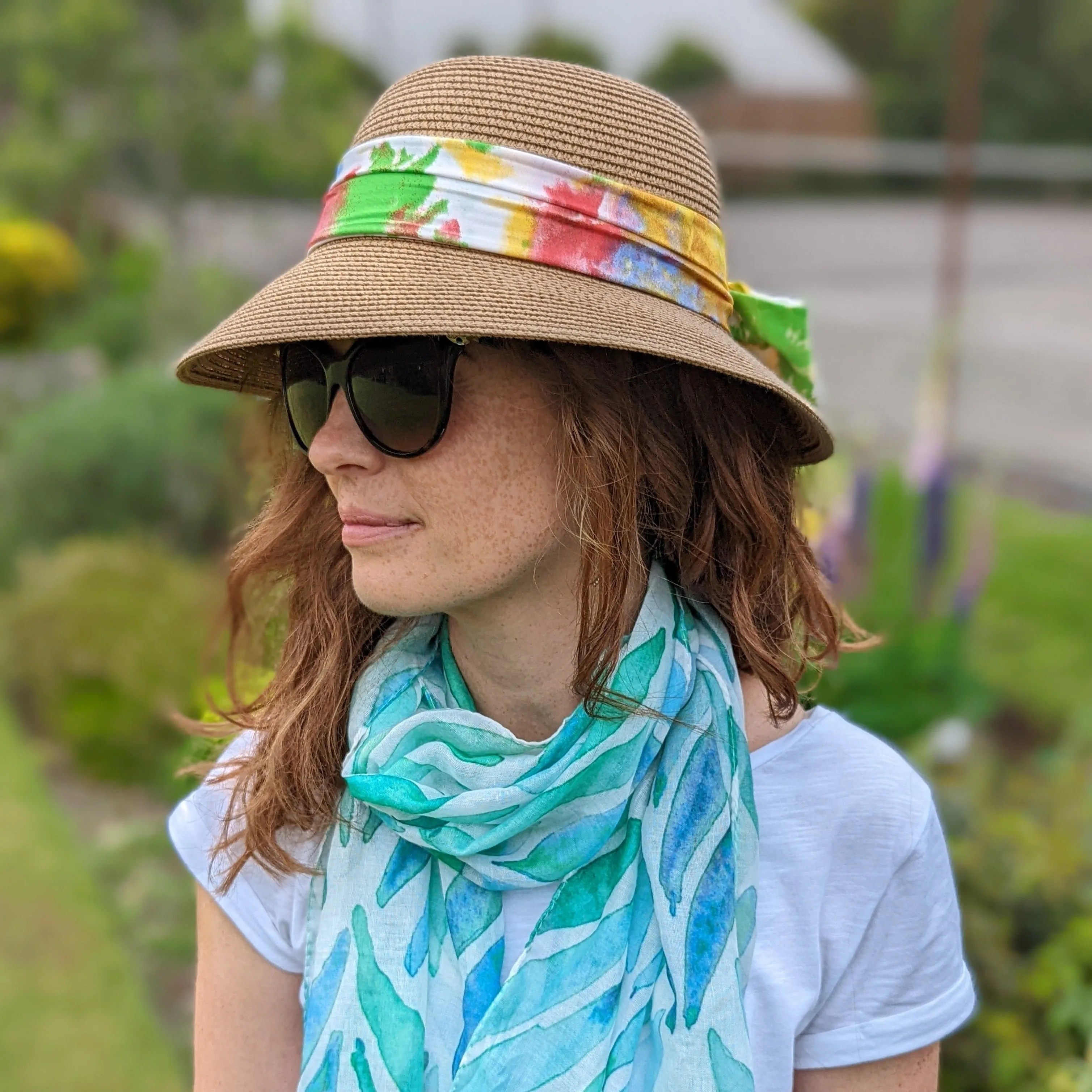 Natural Bow Hat with Multicoloured Ribbon