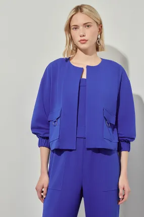 Plus Size Relaxed Fit Jacket - Drop Shoulder Deco Crepe, Sapphire Sea