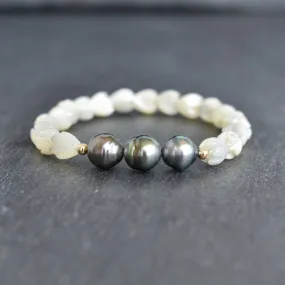 Small Pikake Stretchy Bracelet w/ Triple Circlé Tahitian Pearls - Adult or Child Sizes