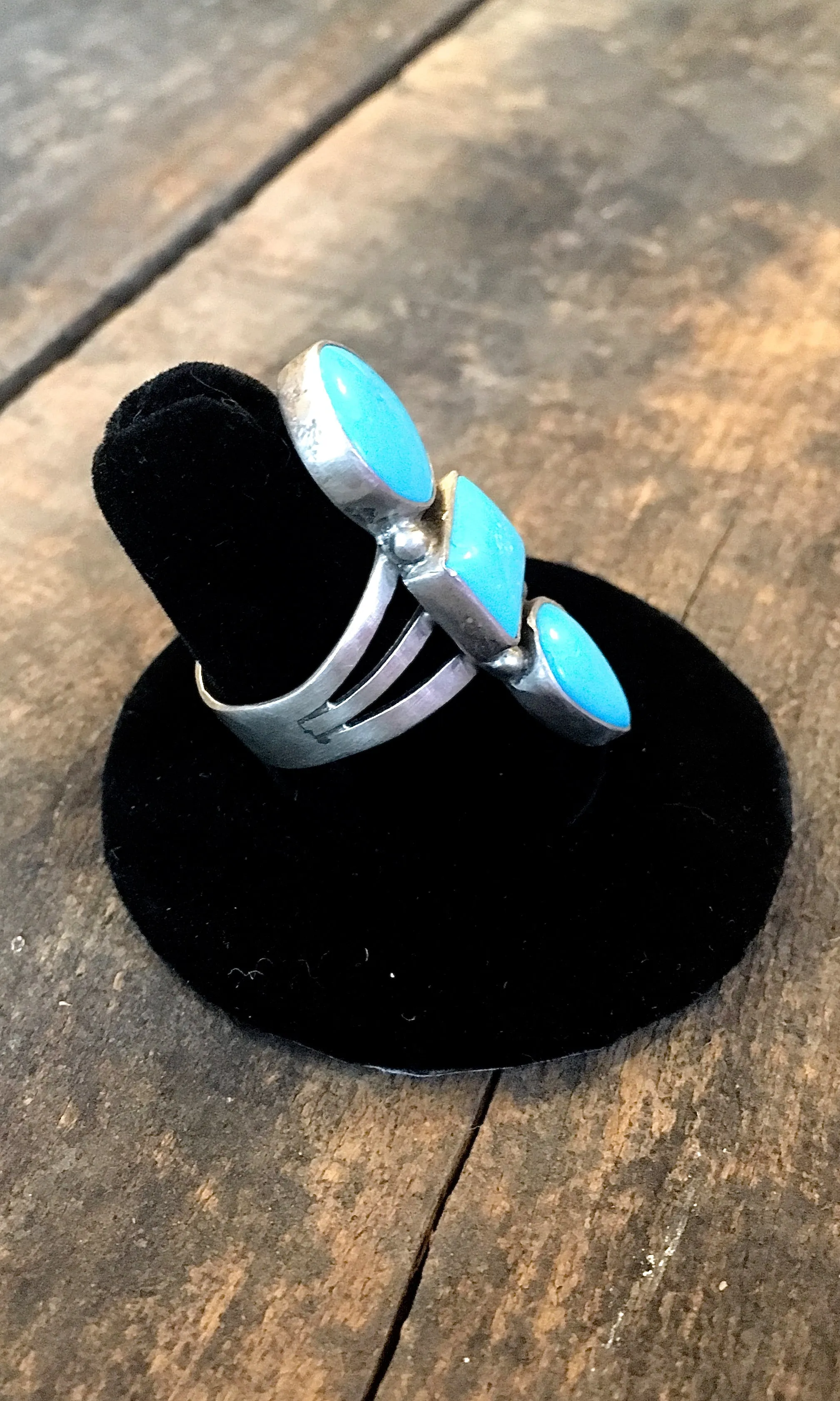 STACKED SHAPES Vintage Style Turquoise Stacked Ring, Sz 8,9