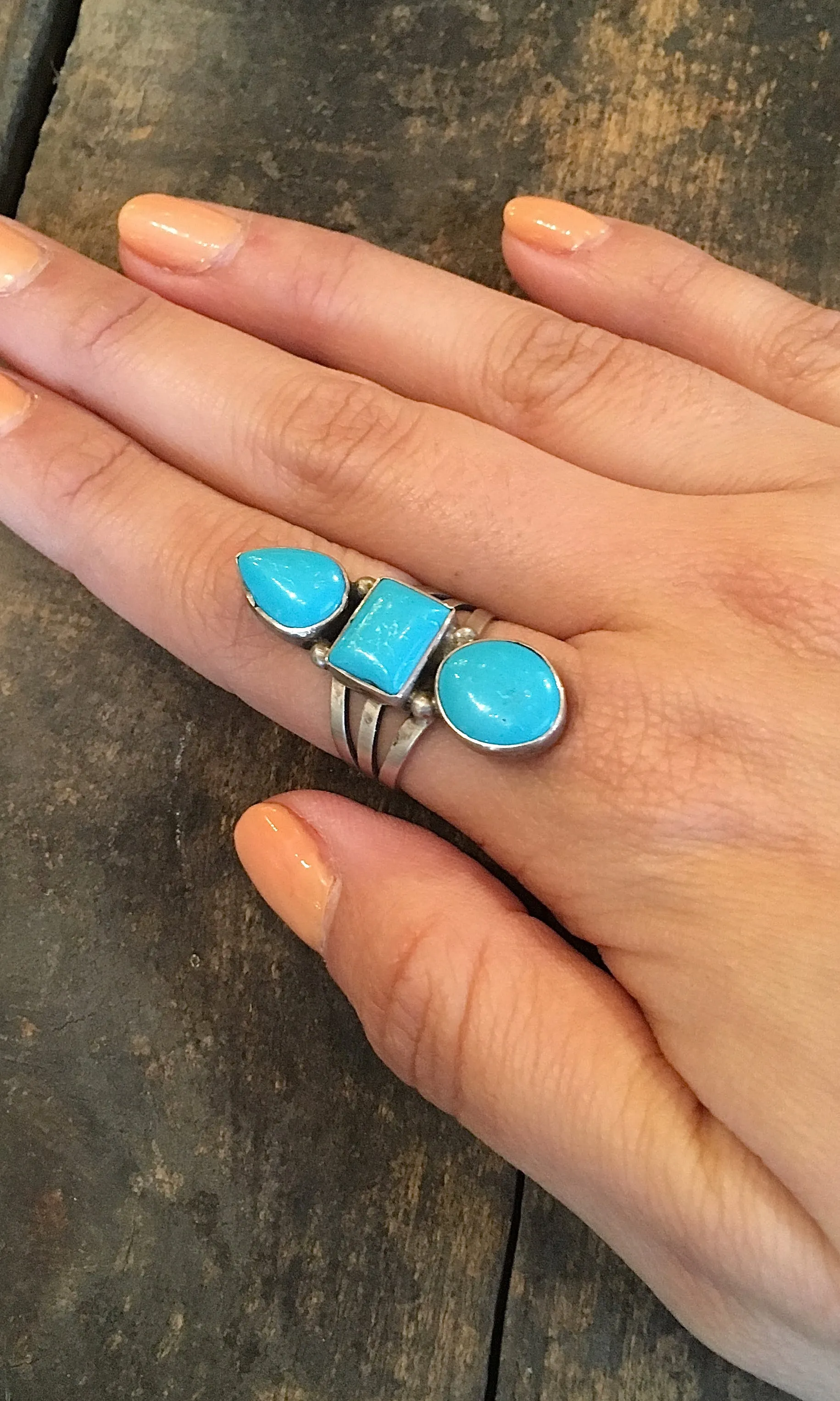 STACKED SHAPES Vintage Style Turquoise Stacked Ring, Sz 8,9