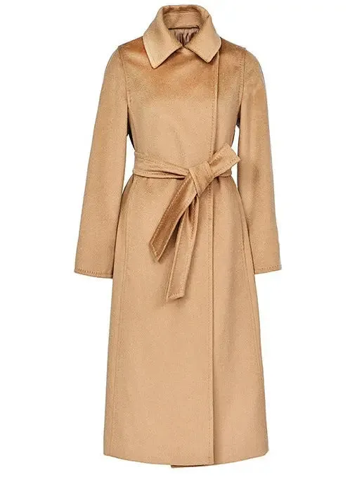 Women’s Belted Cashmere Wool Wrap Coat, Camel