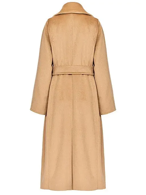 Women’s Belted Cashmere Wool Wrap Coat, Camel